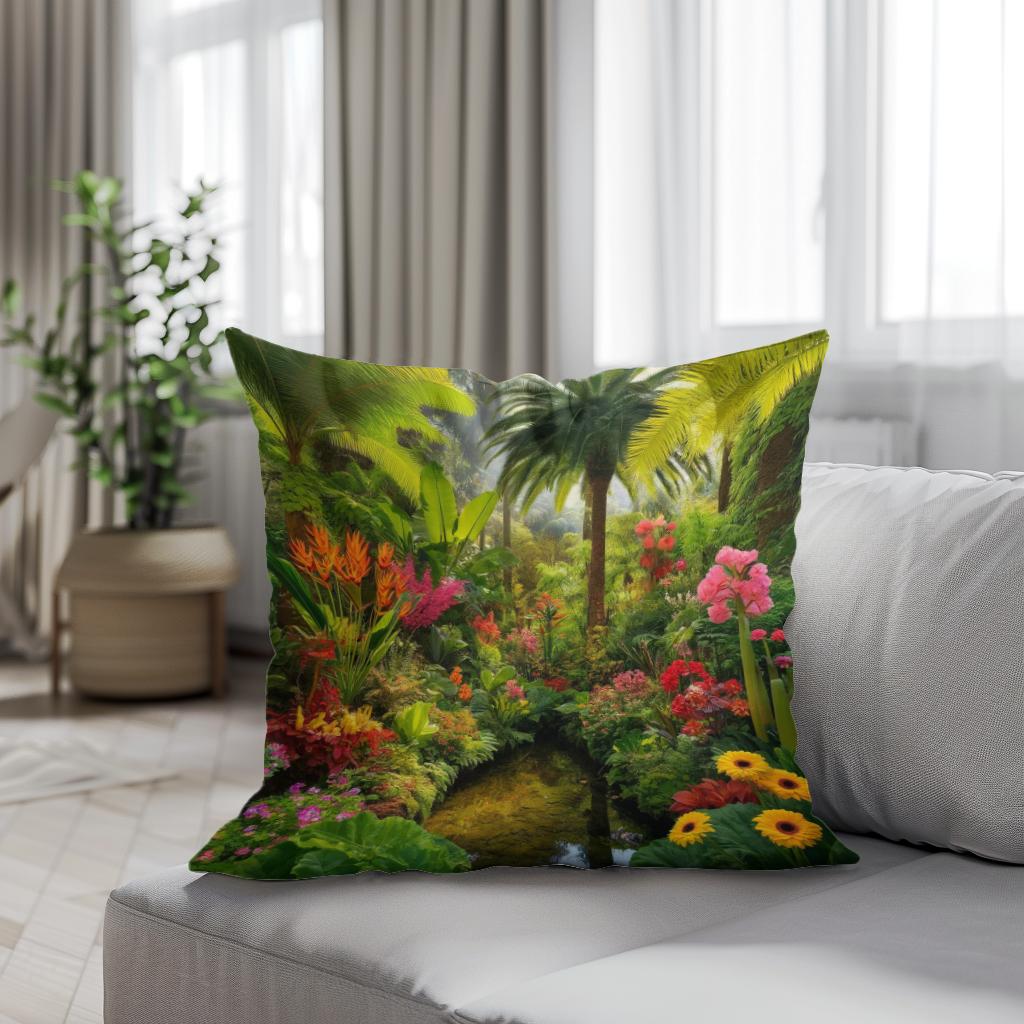 Tropical Garden Oasis Cotton Cushion
