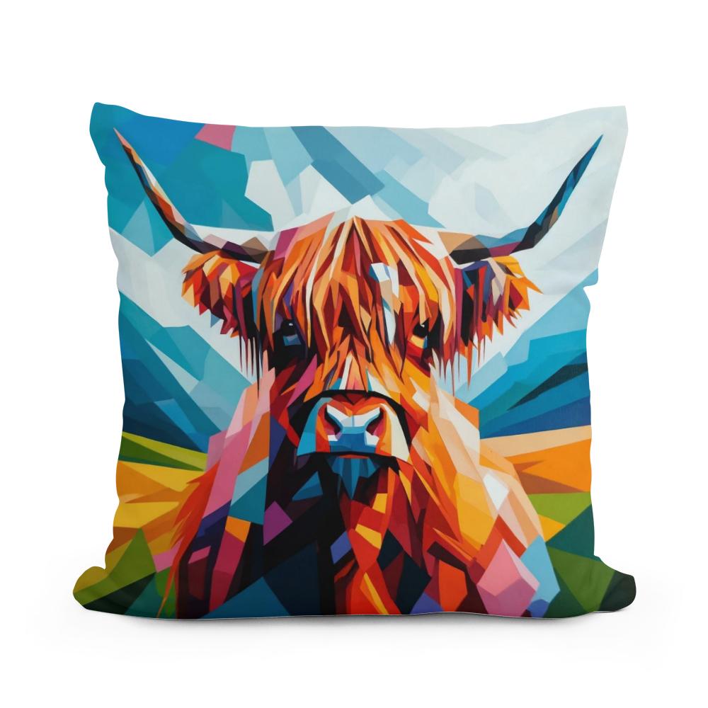 Cubist Highland Cow Essence Cotton Cushion