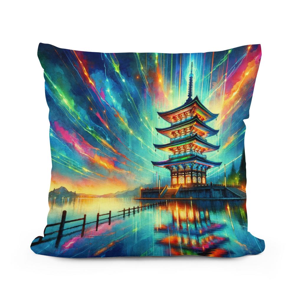 Neon Reflection Pagoda Cotton Cushion
