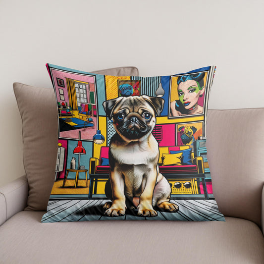 Pop Art Pug Cotton Cushion
