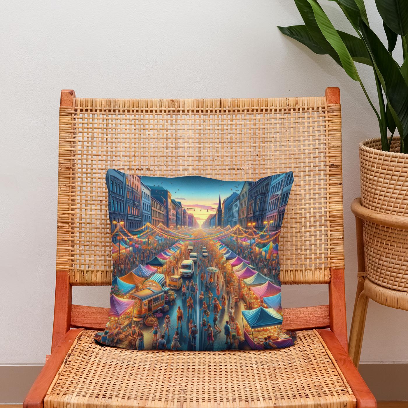 Festival Lights Summer Evening Cotton Cushion