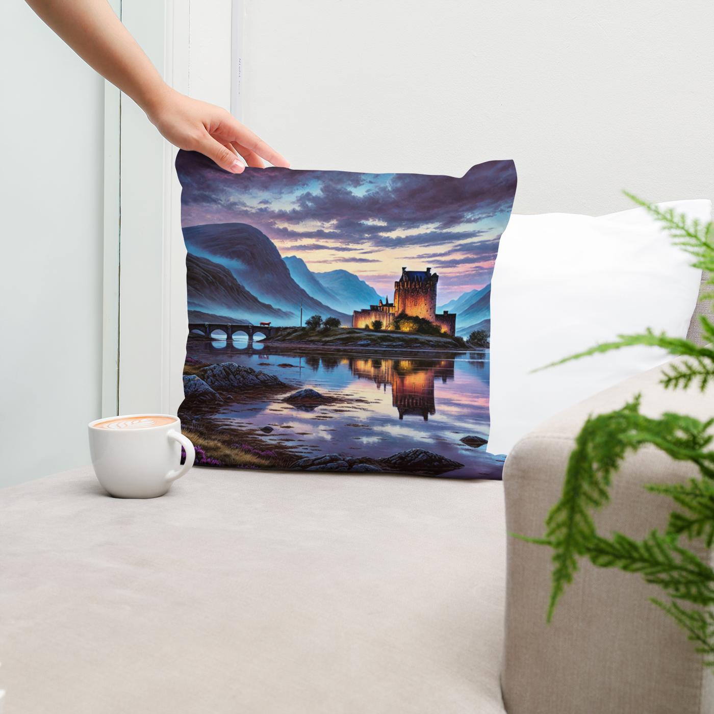 Twilight Highlands Castle Cotton Cushion