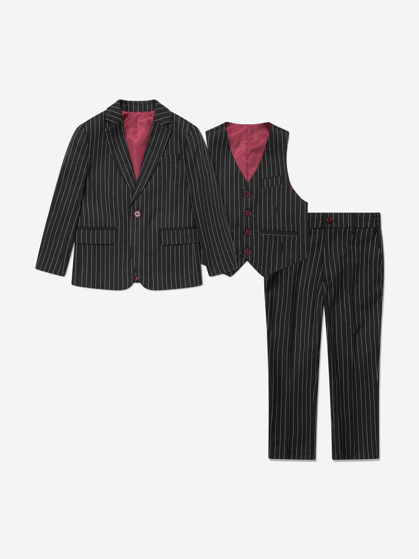 SUITLAB London Boys Striped 3 Piece Suit Set in Black