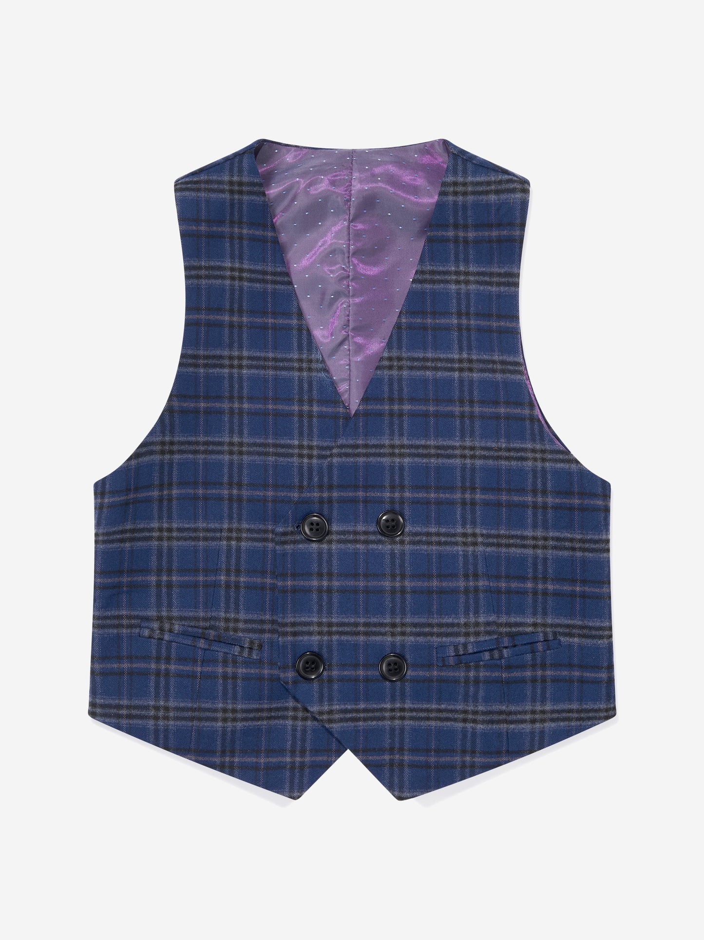 SUITLAB London Boys Checked 3 Piece Suit Set in Navy