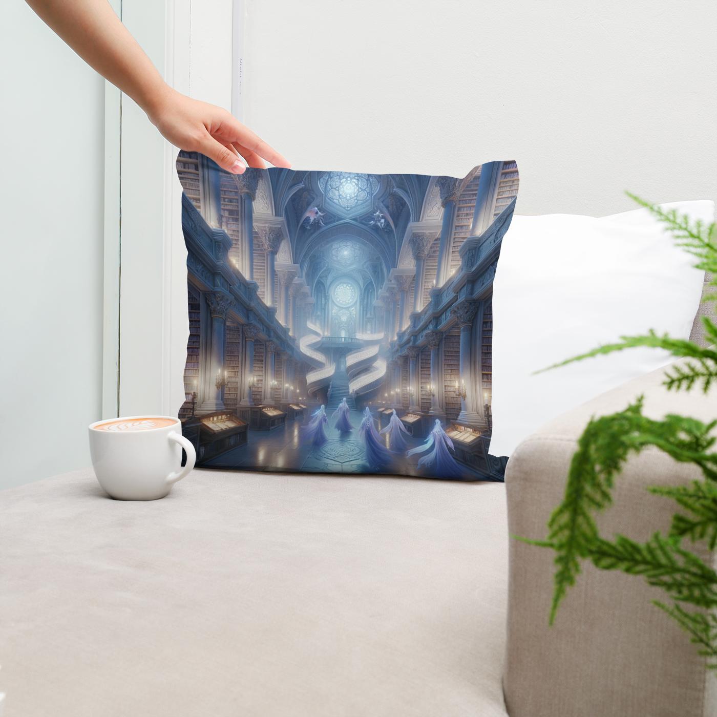 Mystic Elven Library Cotton Cushion