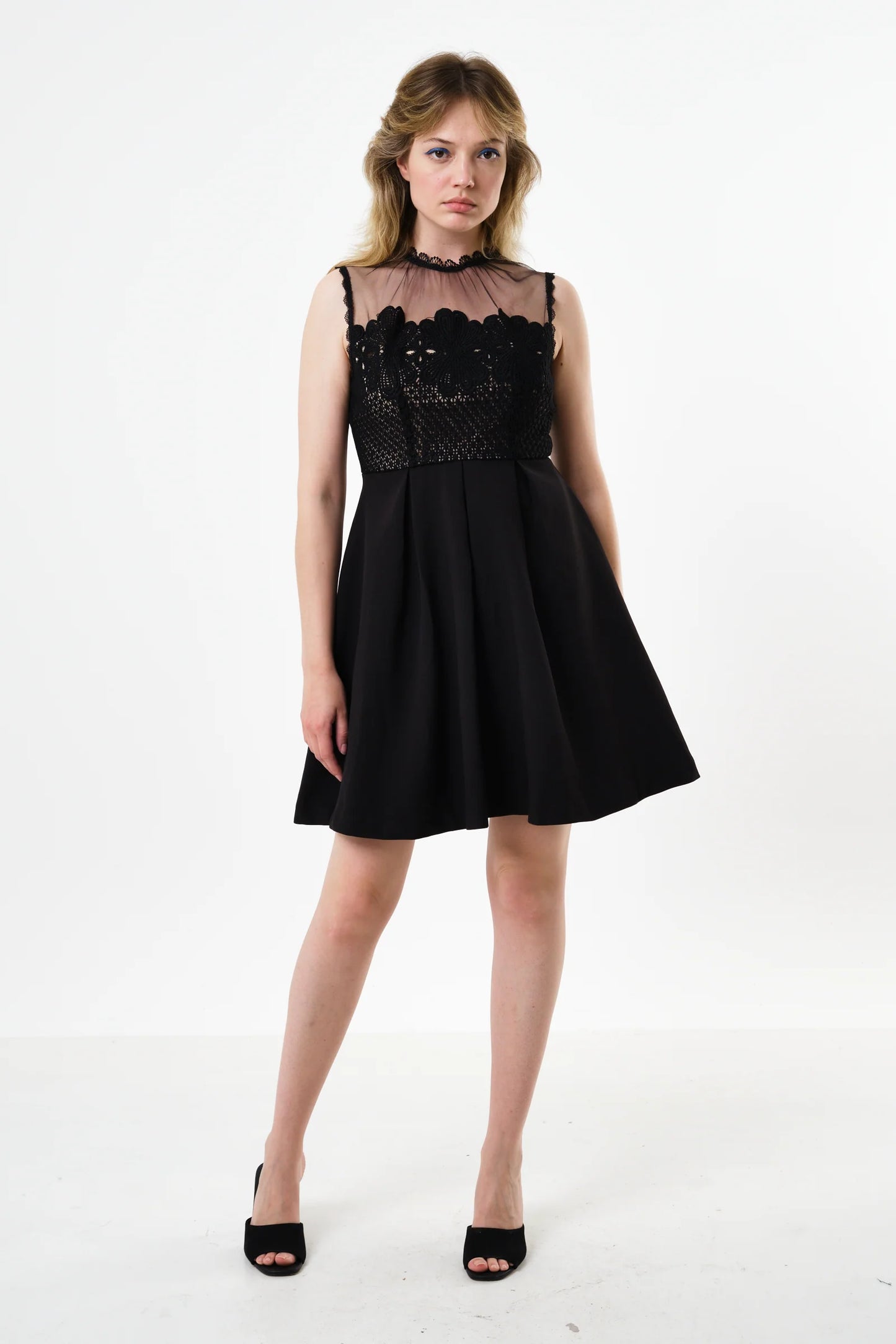 Lenore Black Lace Bodice Mini Dress