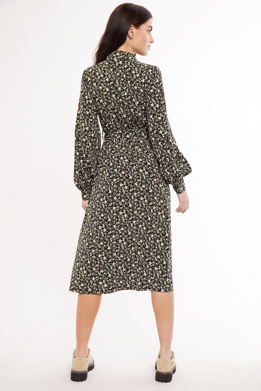 Leonie Winter Garden Print Long Sleeved Midi Shirt Dress