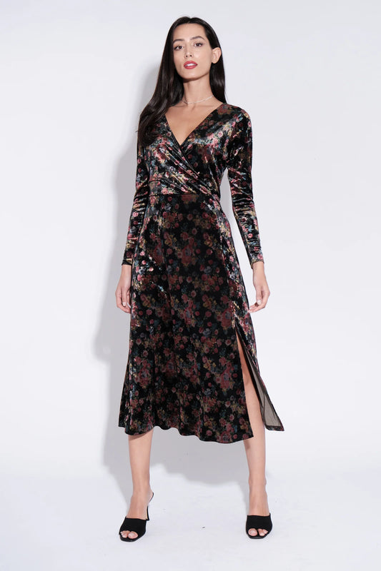 Lesley Rose Bowl Velvet Wrap Midi Dress