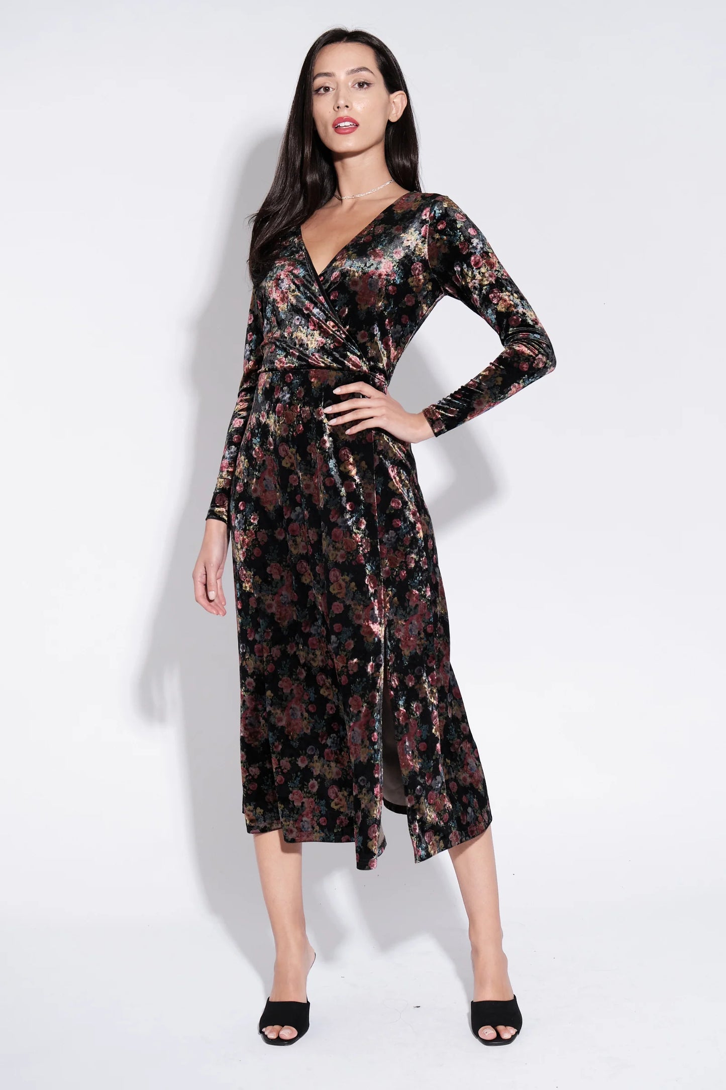 Lesley Rose Bowl Velvet Wrap Midi Dress