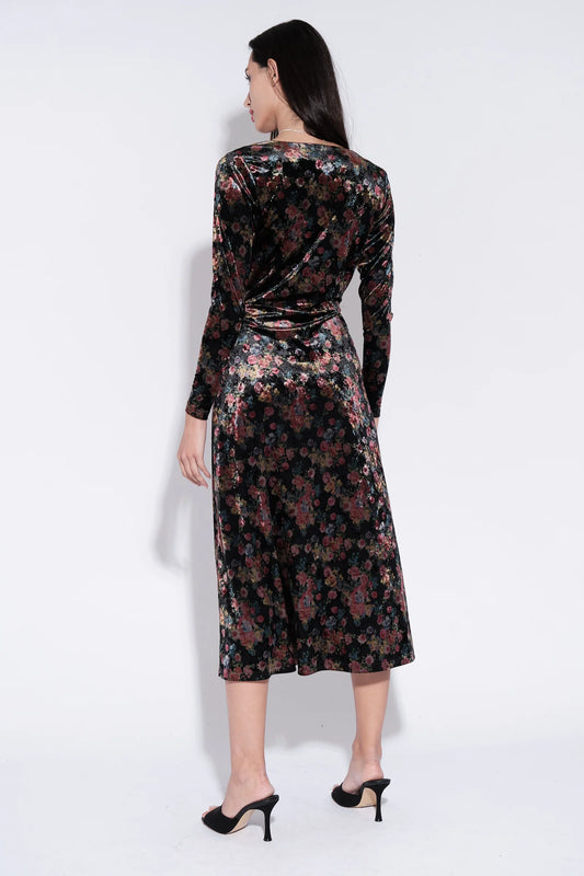 Lesley Rose Bowl Velvet Wrap Midi Dress