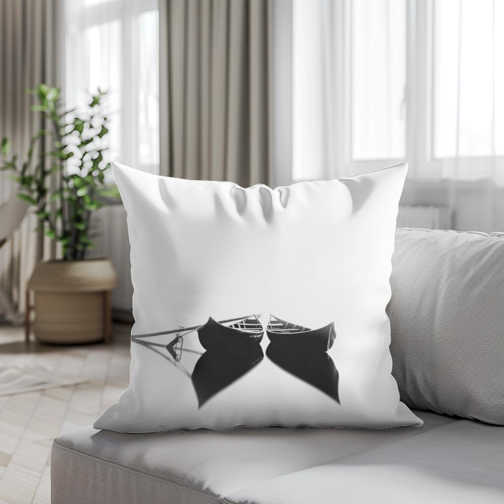 Twin Boats at Rest Cotton Cushion