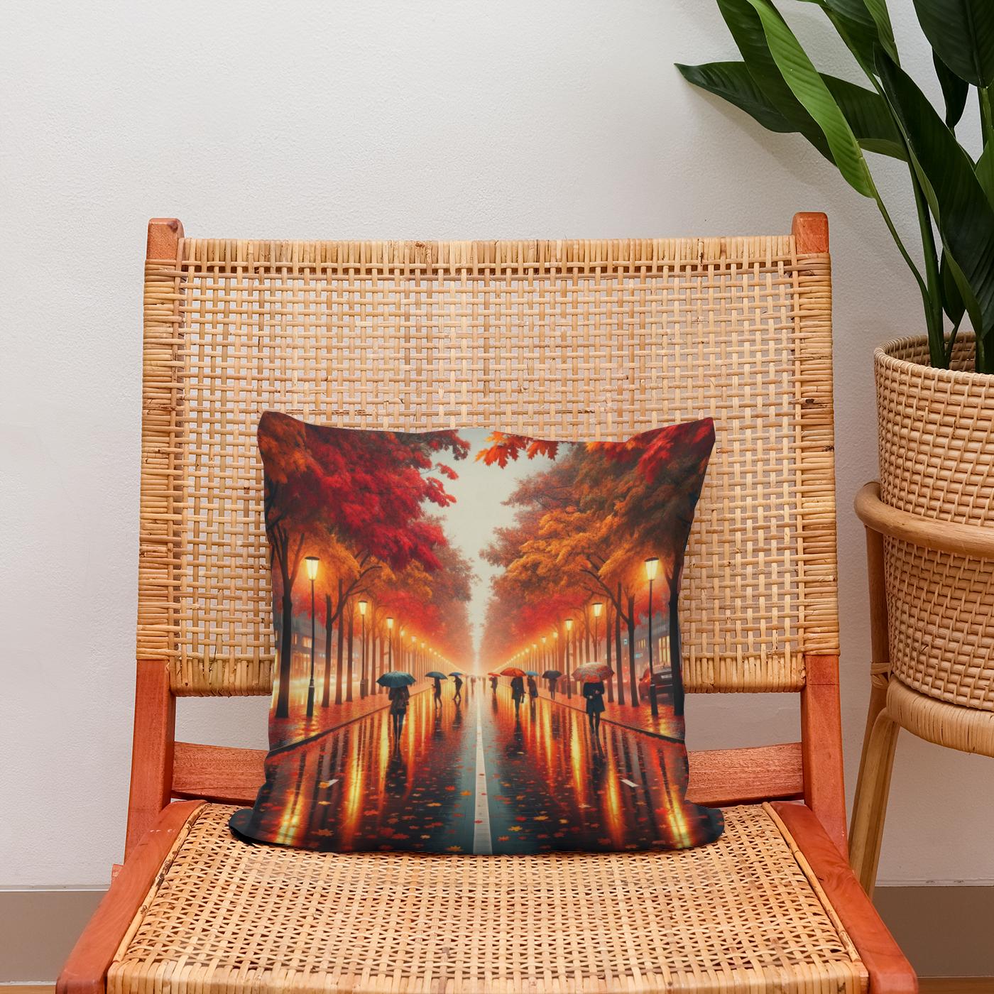 Autumn Rain Reflections Cotton Cushion
