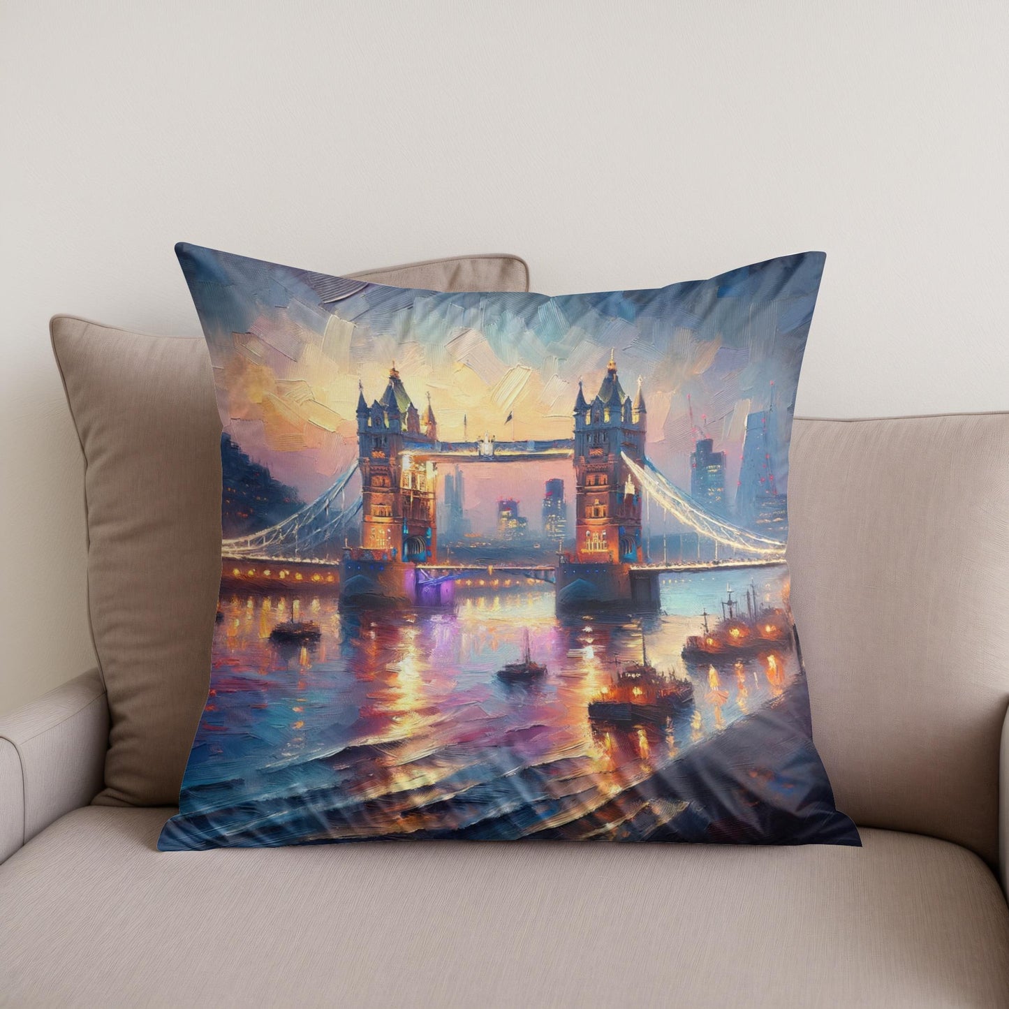 London Tower Bridge Twilight Impression Cotton Cushion