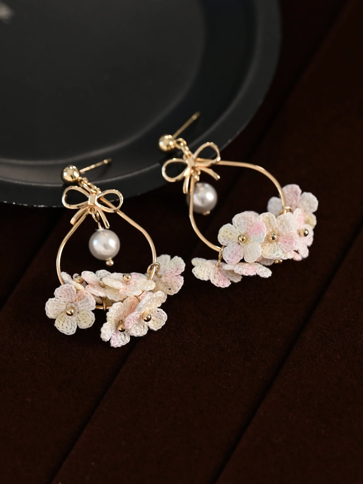 Blossom Dewdrop Micro-Crochet Earrings – Handmade Floral Charms in Pastel & Sunset Shades