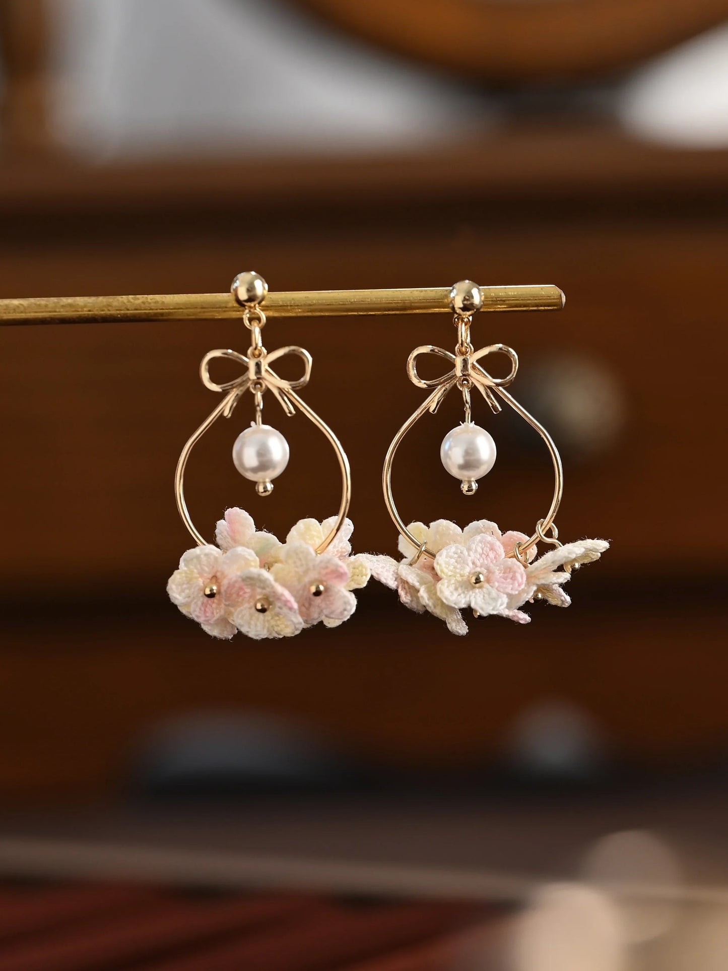 Blossom Dewdrop Micro-Crochet Earrings – Handmade Floral Charms in Pastel & Sunset Shades