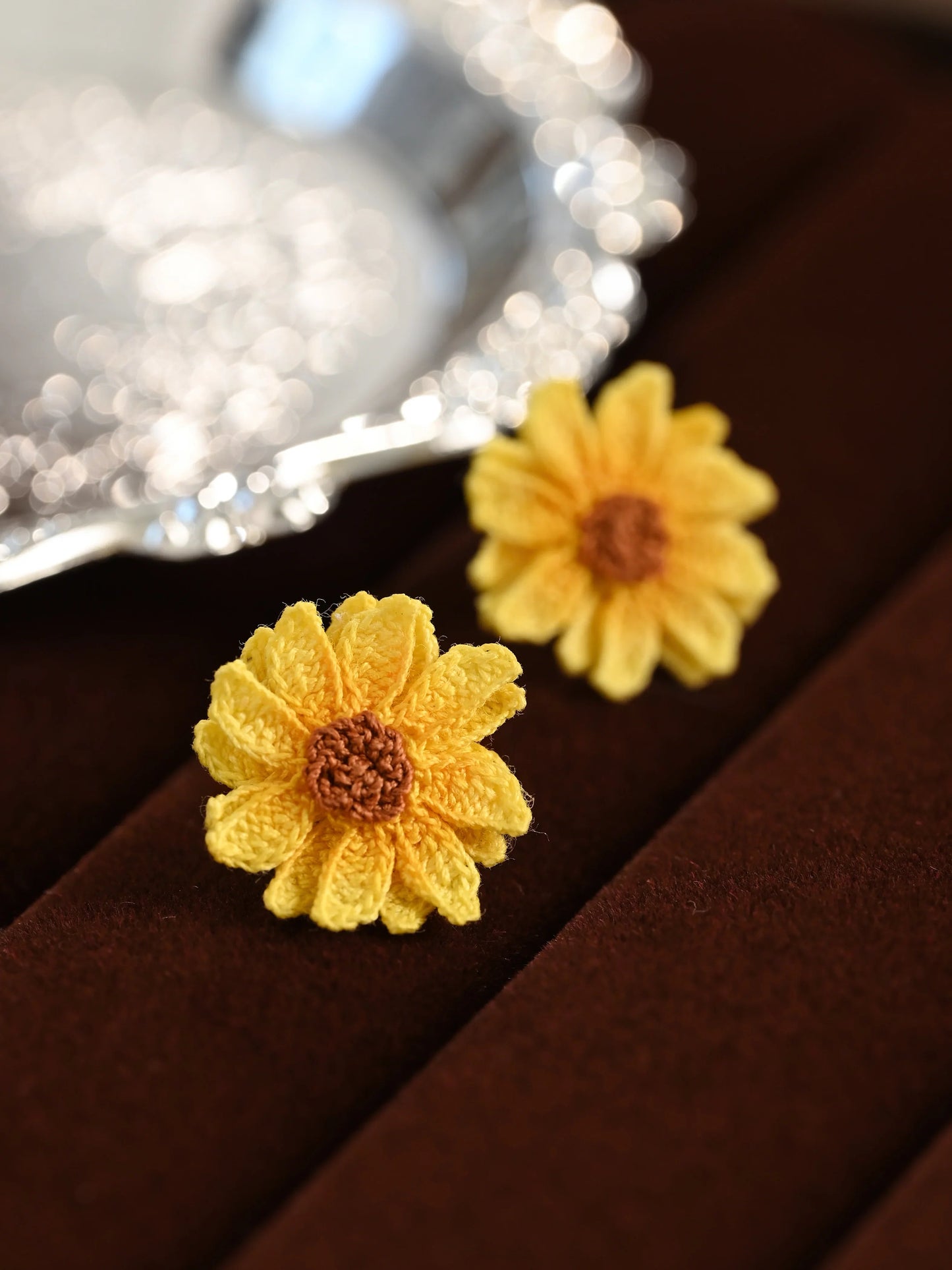 Sun-Kissed Bloom Earrings – Hand-Crocheted Mini Sunflower Charms