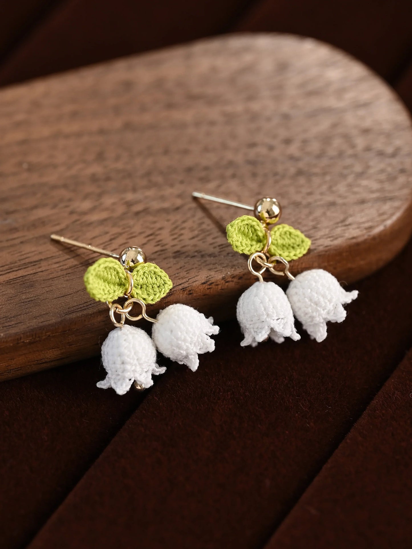 Lily of the Valley Fairy Bell Micro Crochet Earrings – Delicate White, Pink & Blue Blossoms
