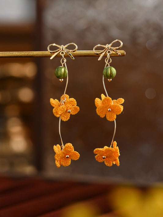 Sunshine Petal Dangle Earrings – Hand-Crocheted Mini Flower Charms