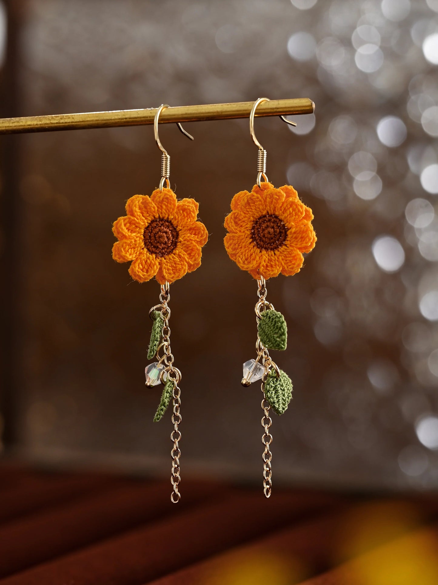 Sun-Kissed Bloom Earrings – Hand-Crocheted Mini Sunflower Charms