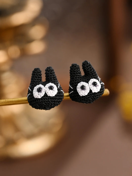 Mystery Black Cat Micro Crochet Earrings – Tiny Handmade Familiar With Big Personality
