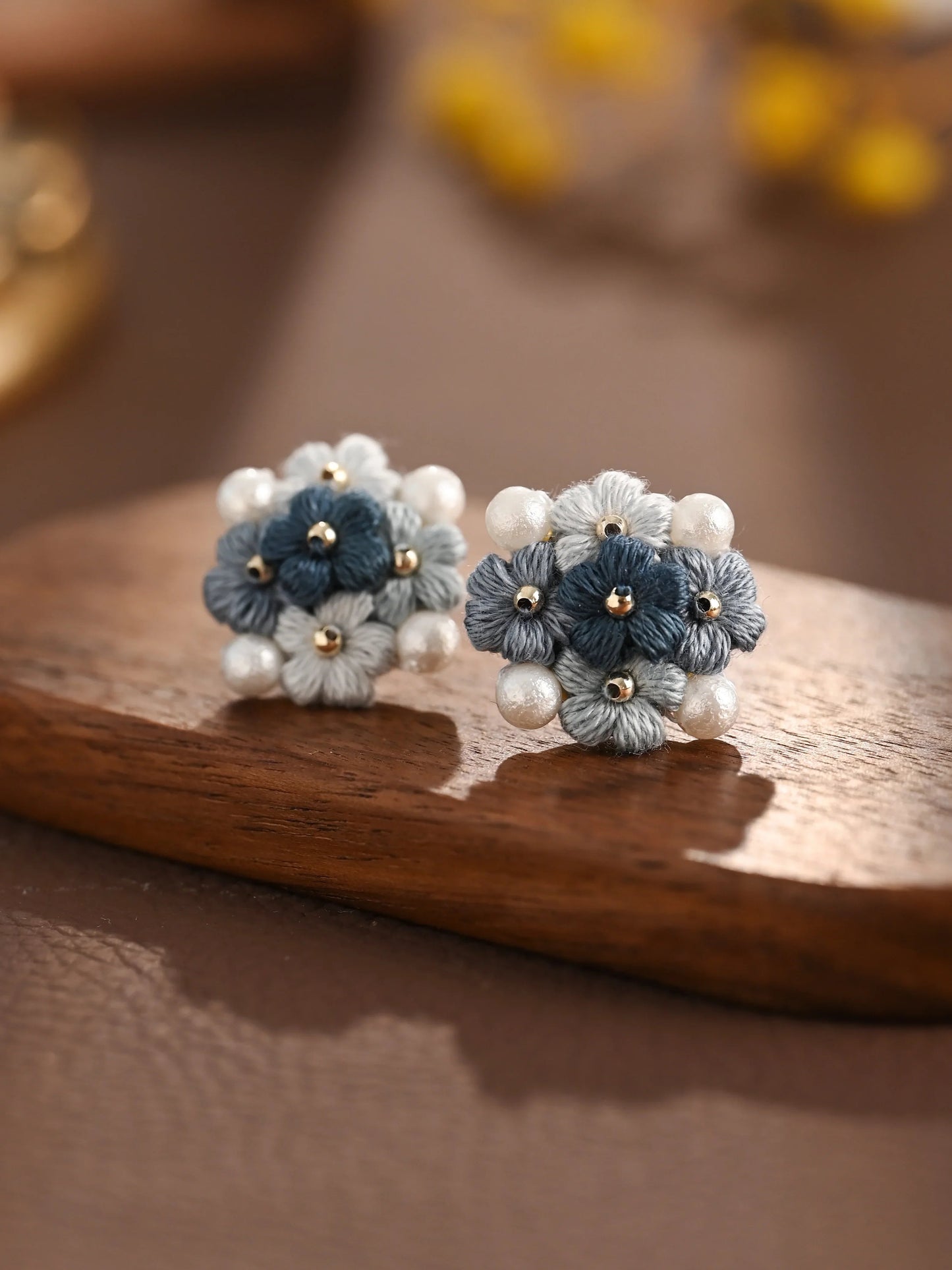 Blooming Puff Flower Pearl Micro Crochet Earrings – Handmade Colourful Floral Studs