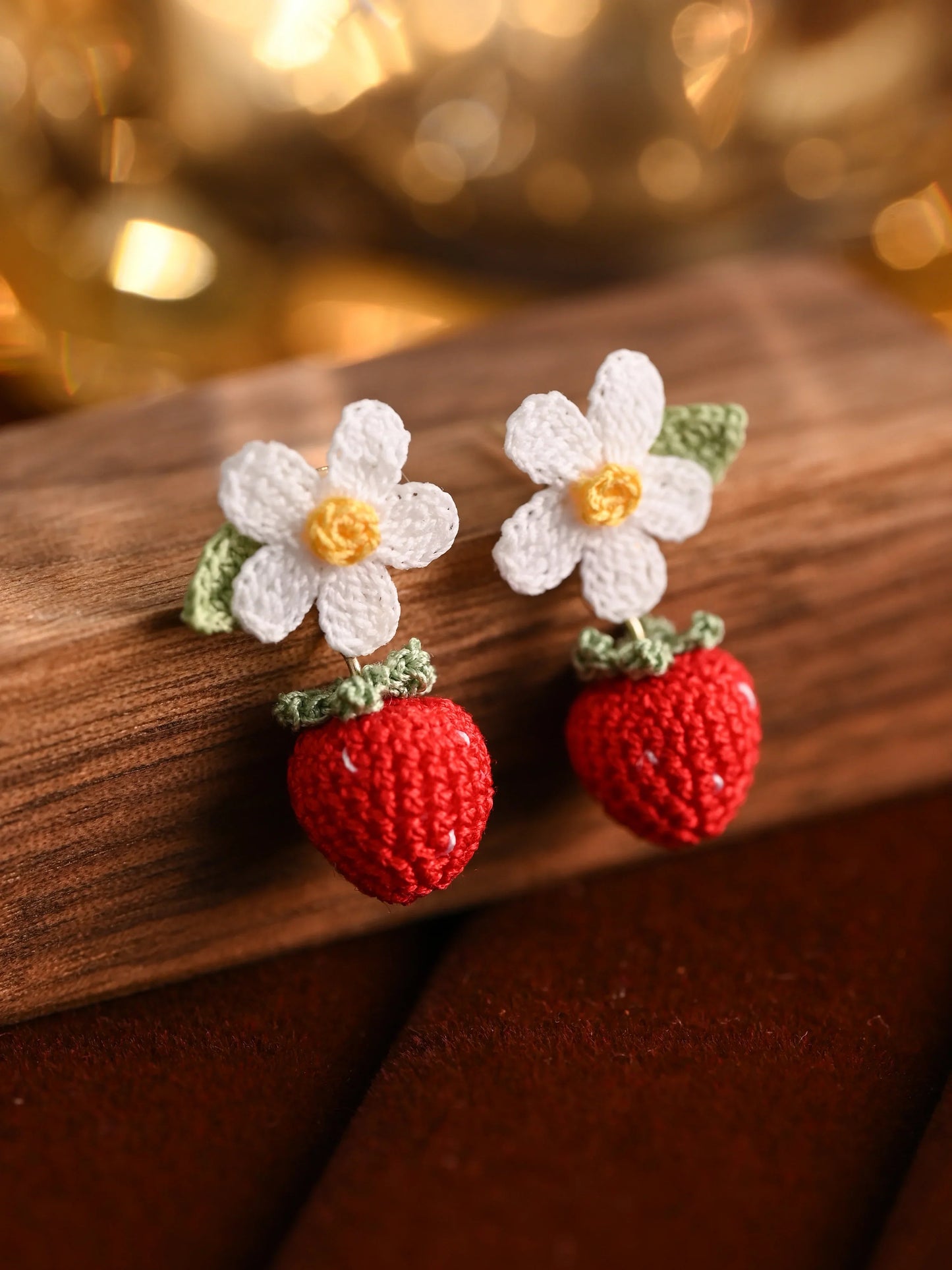 Sweet Strawberry Bloom Micro Crochet Earrings