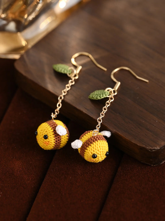 Cutest Tiny Bee Micro Crochet Earrings – Hand-Stitched Buzzing Honey Bees