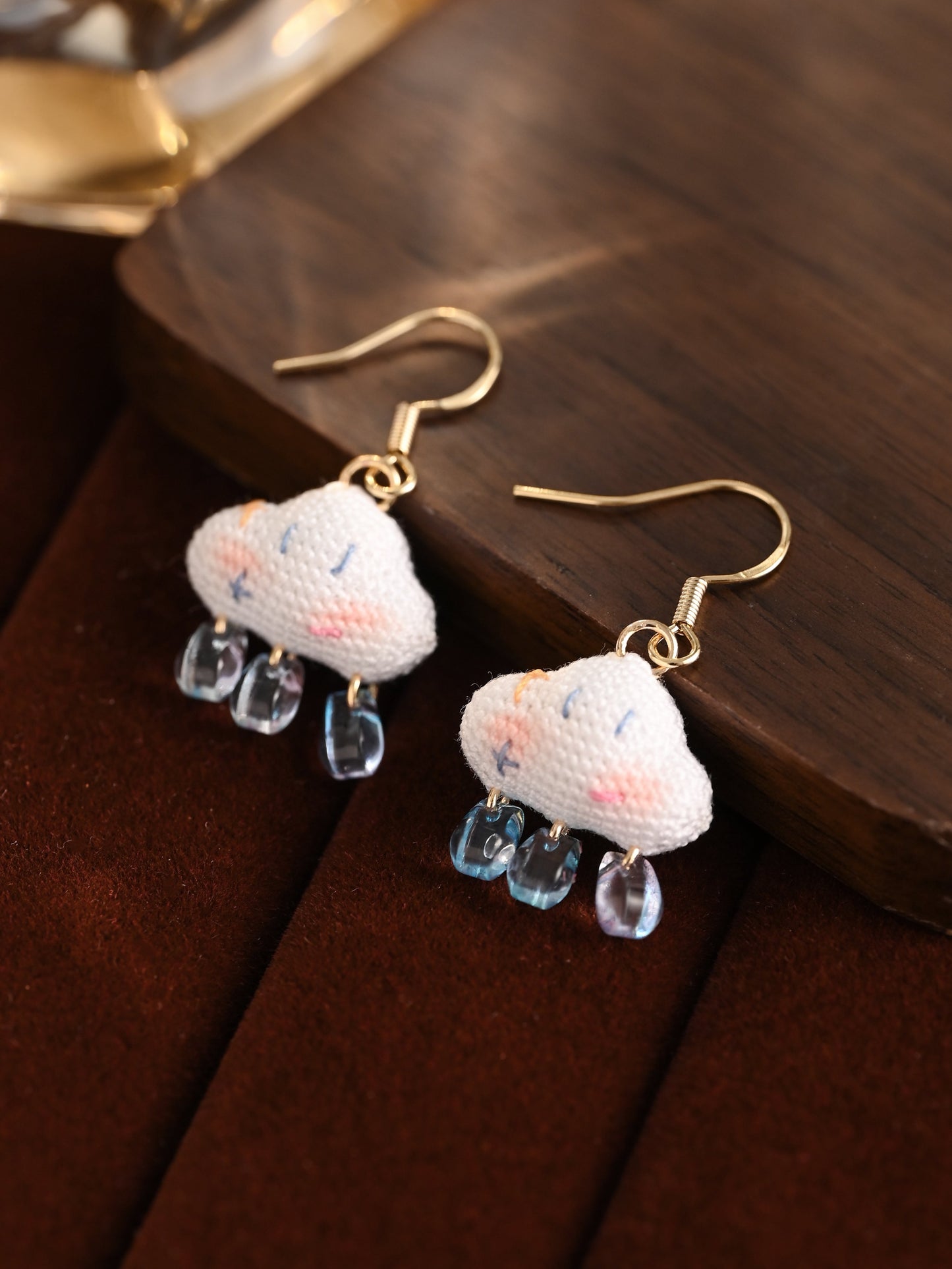 Dreamy Smiling Cloud Micro Crochet Earrings — Whimsical Handmade Dangle Drops