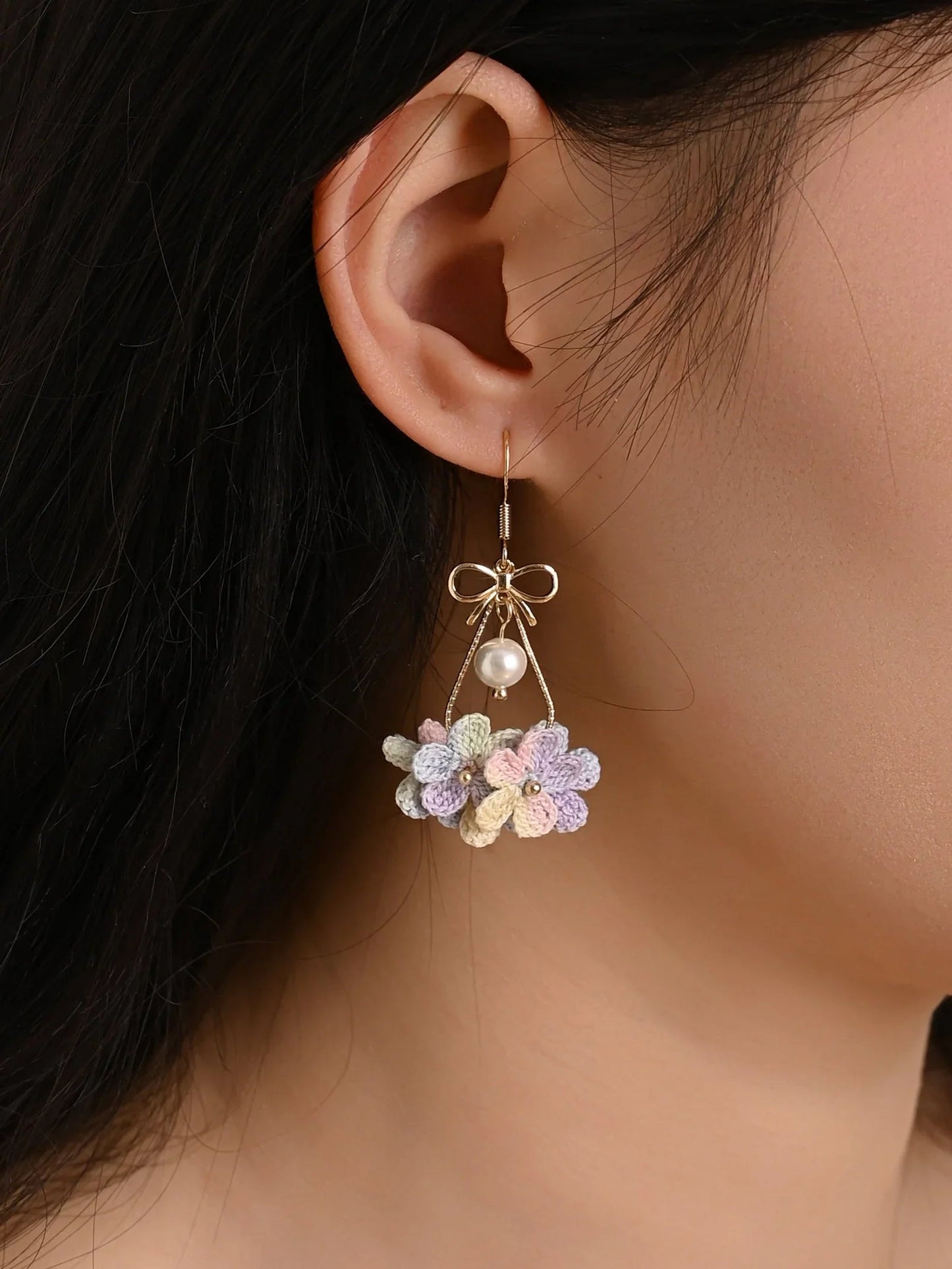 Blossom Dewdrop Micro-Crochet Earrings – Handmade Floral Charms in Pastel & Sunset Shades