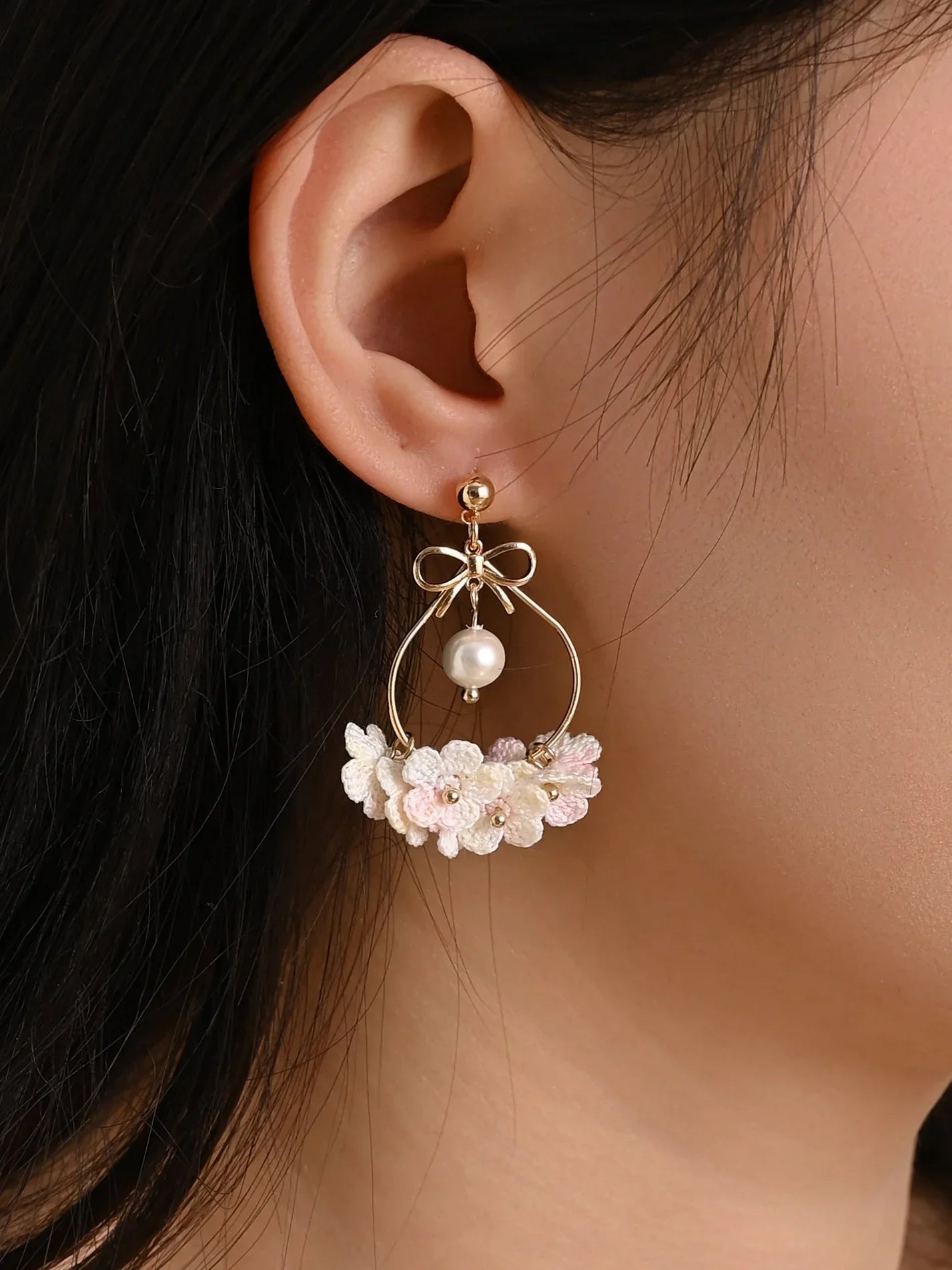Blossom Dewdrop Micro-Crochet Earrings – Handmade Floral Charms in Pastel & Sunset Shades