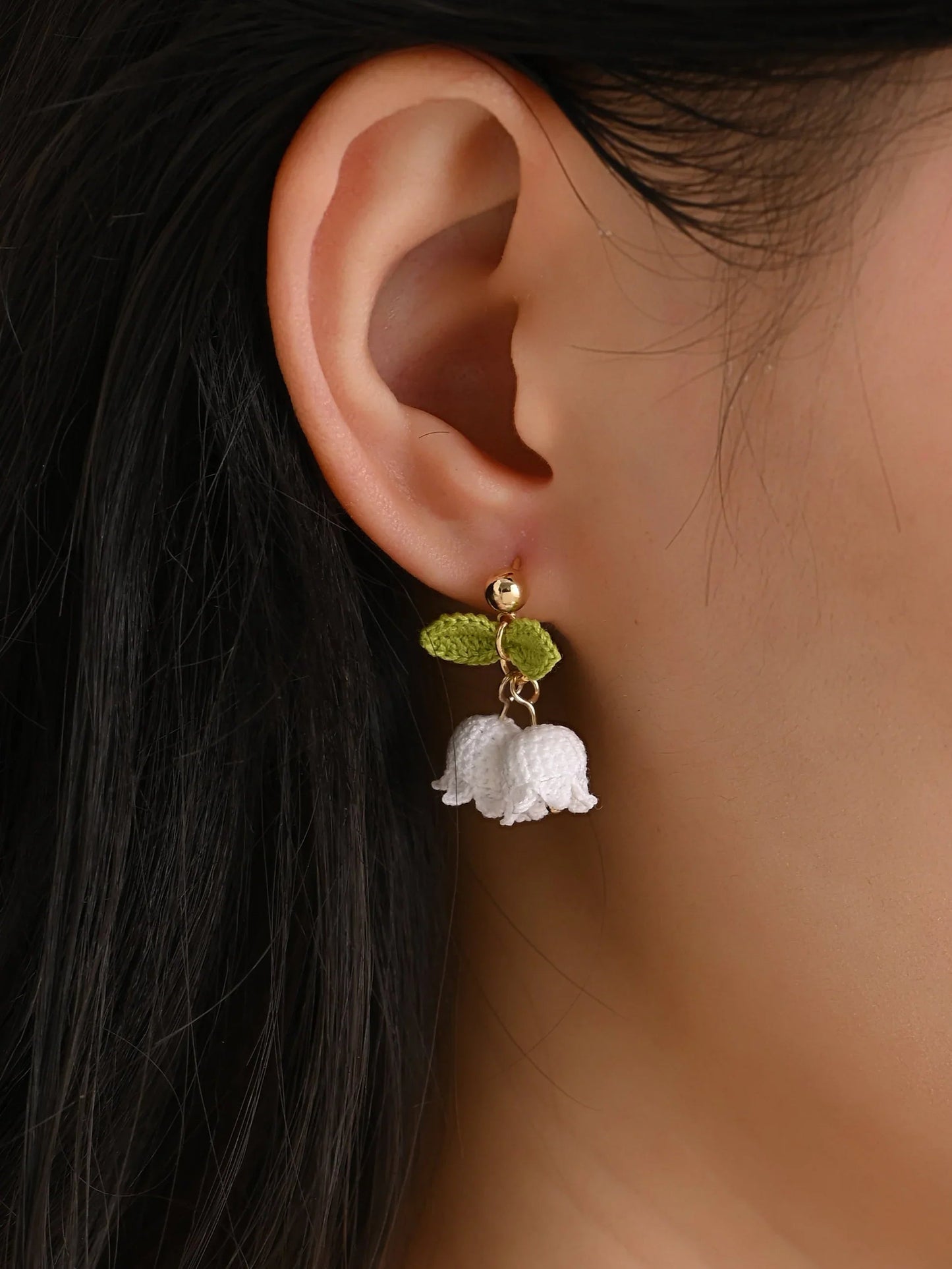 Lily of the Valley Fairy Bell Micro Crochet Earrings – Delicate White, Pink & Blue Blossoms