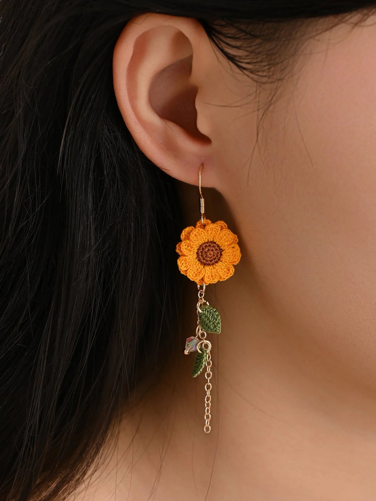 Sun-Kissed Bloom Earrings – Hand-Crocheted Mini Sunflower Charms