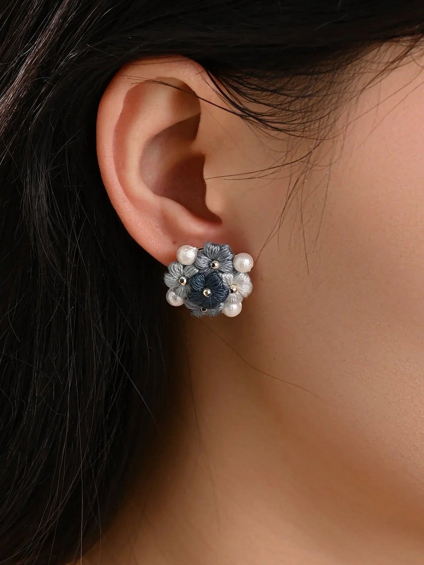Blooming Puff Flower Pearl Micro Crochet Earrings – Handmade Colourful Floral Studs