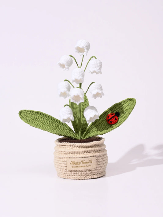 Lily of the Valley Bloom with Lucky Ladybug – Handmade Crochet Table Charm