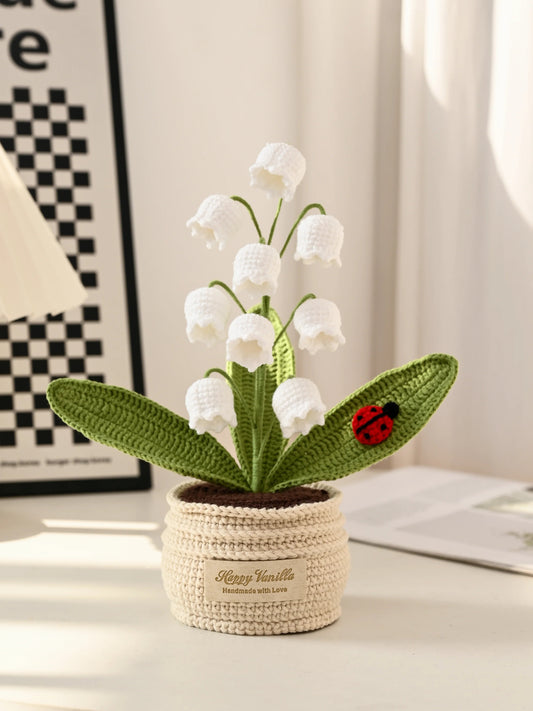 Lily of the Valley Bloom with Lucky Ladybug – Handmade Crochet Table Charm