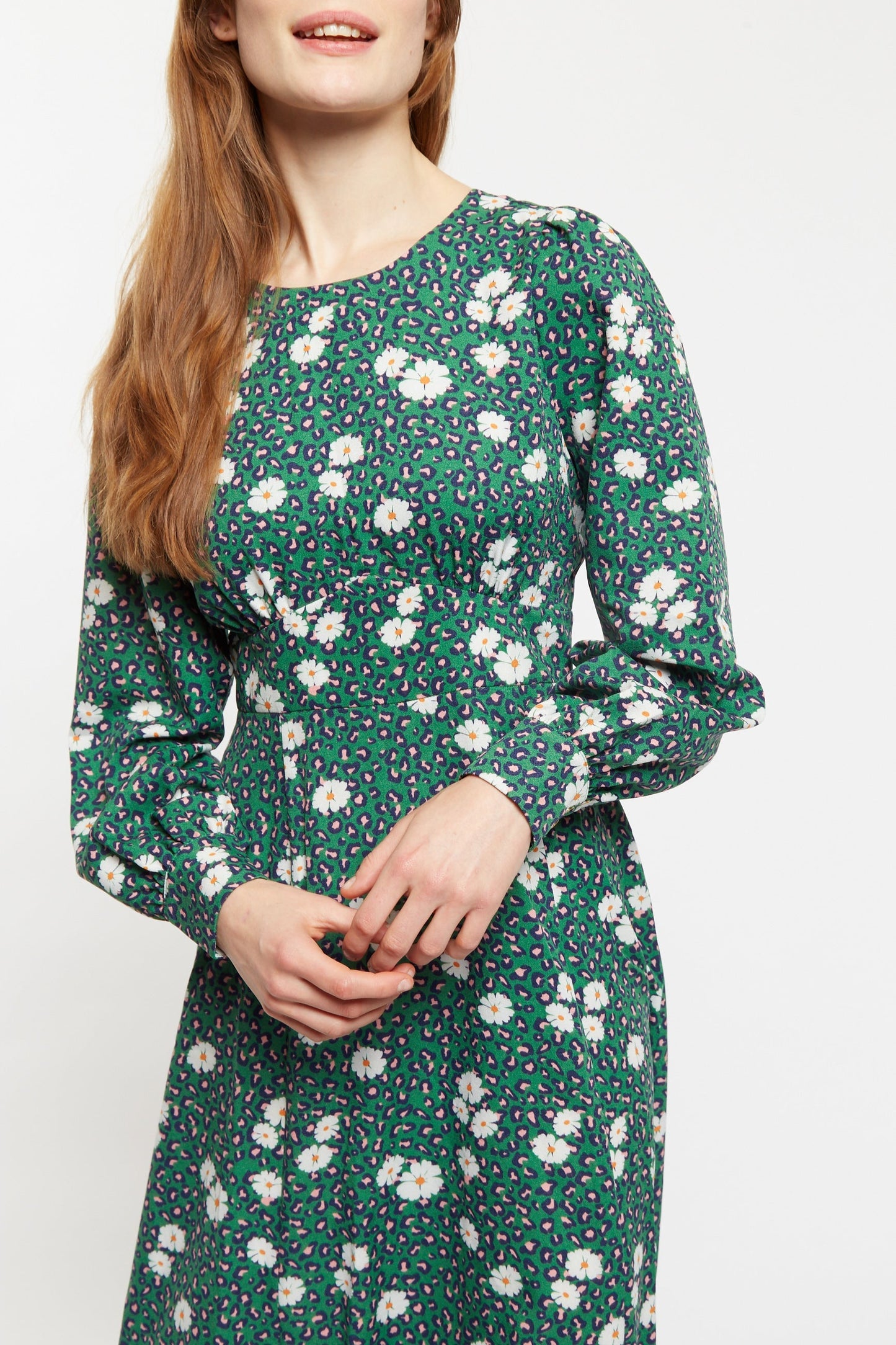 Louche Liv Roaring Daisy Print Long Sleeve Midi Dress - Green