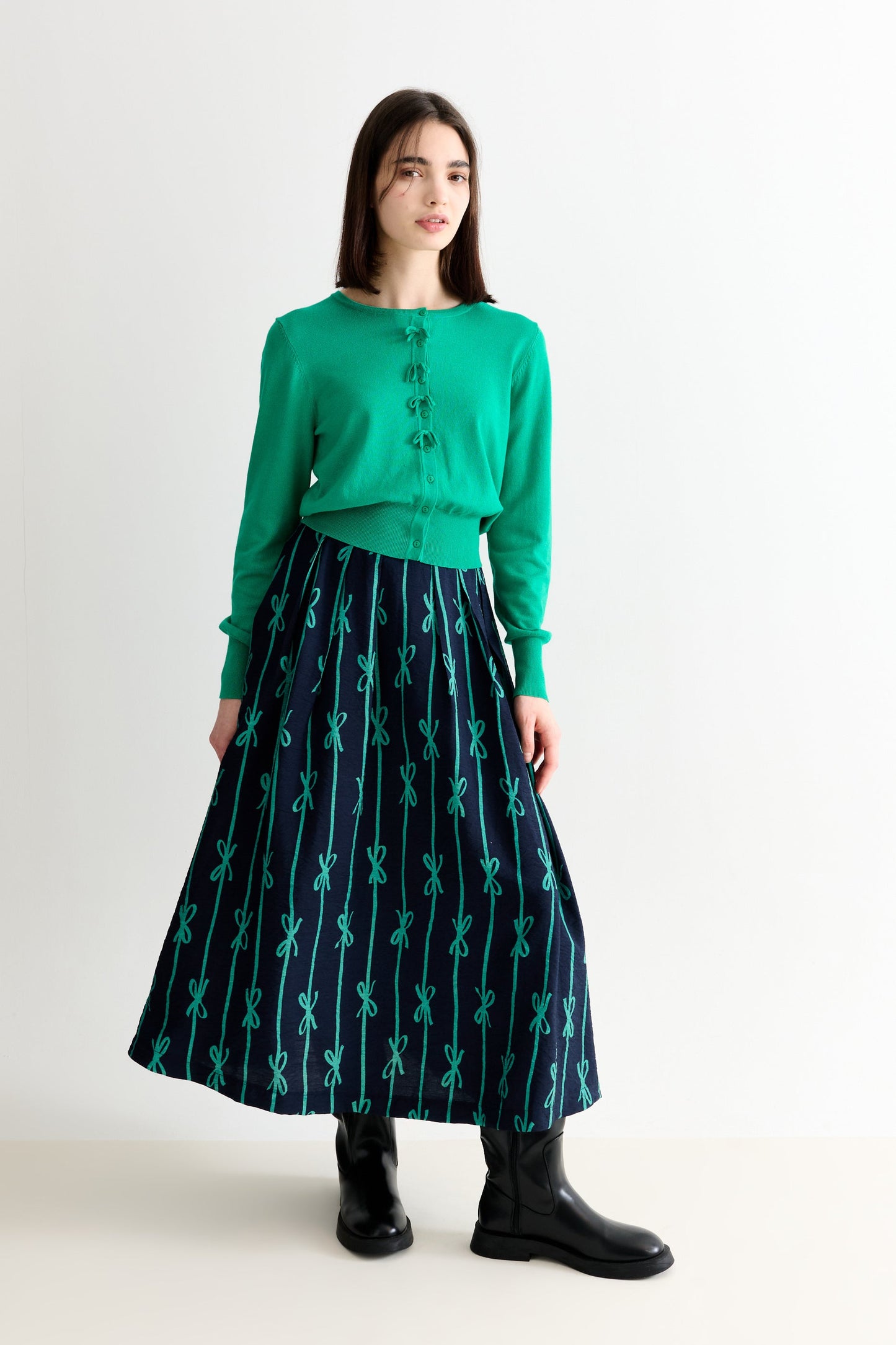 Lizea Tie Up Midi Skirt - Navy