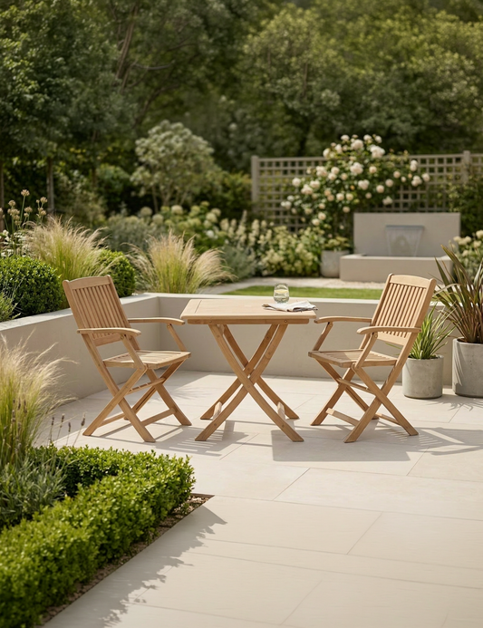 London 2 Seater Square Folding Bistro Set with London Folding Armchairs