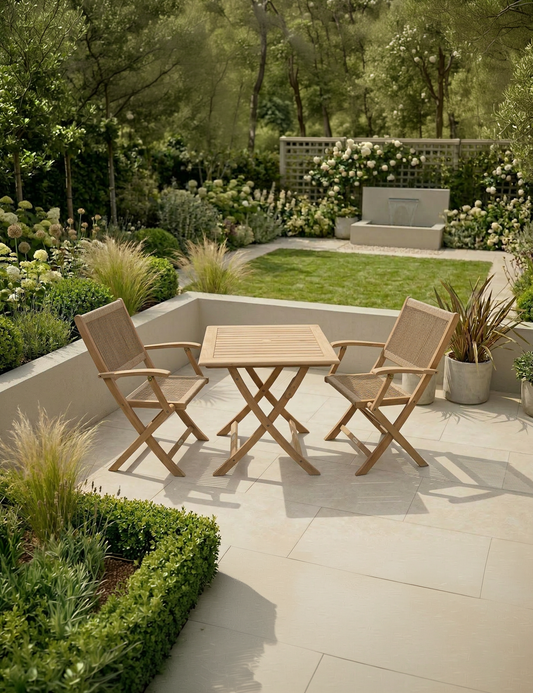 London 2 Seater Square Folding Bistro Set with London Rope Folding Armchairs