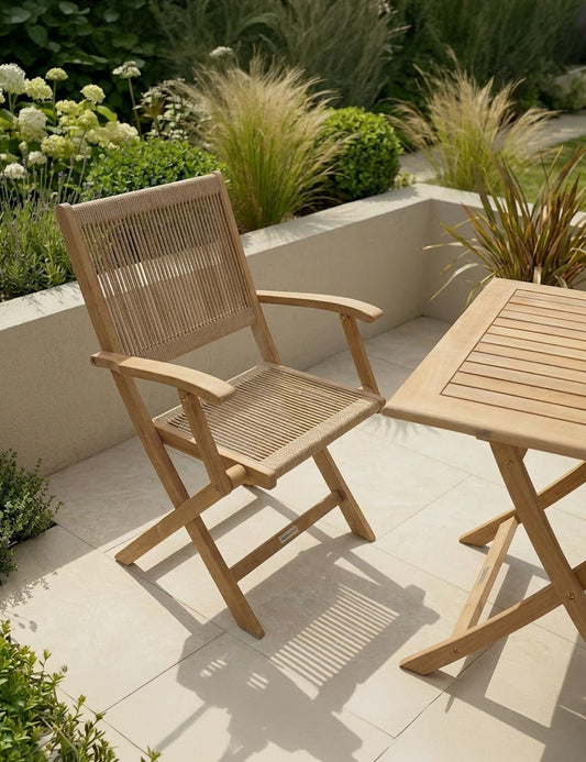 London 2 Seater Square Folding Bistro Set with London Rope Folding Armchairs