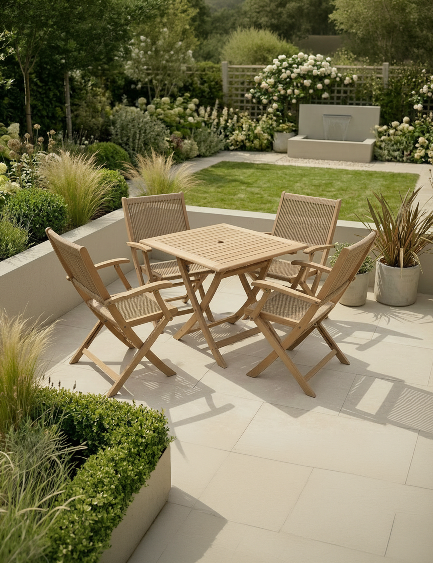 London 4 Seater Square Folding Set with London Rope Folding Armchairs