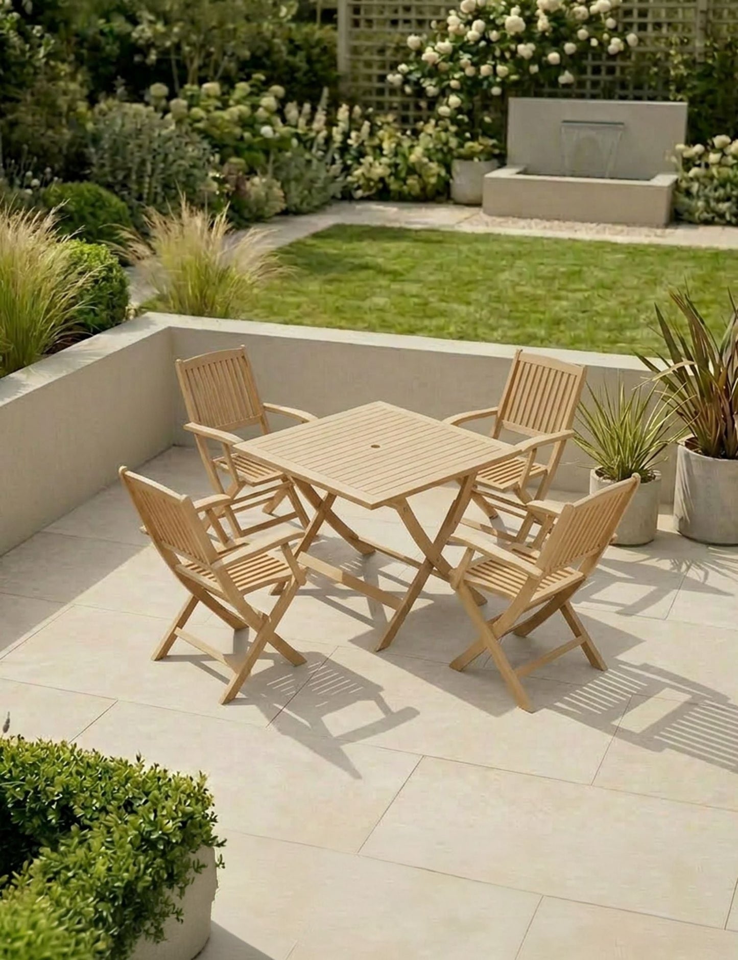 London 4 Seater Square Folding Set with London Folding Armchairs
