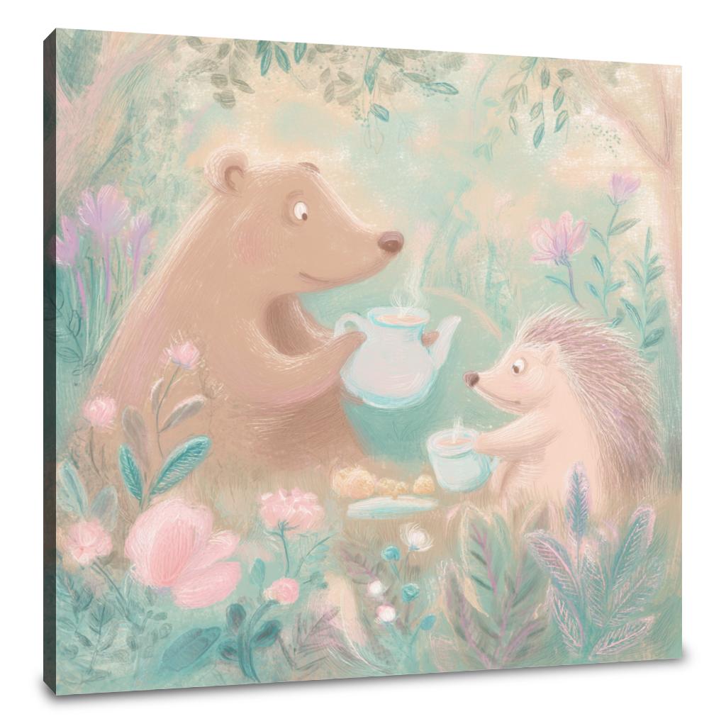 Bear and Hedgehog Tea Canvas
