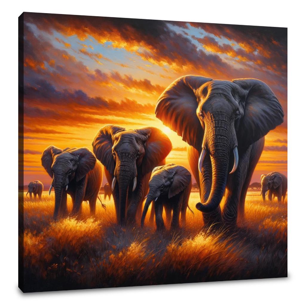 Elephant Savannah Sunset Canvas