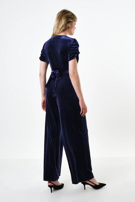 Lyes Velvet Short Sleeved Jumpsuit - Navy