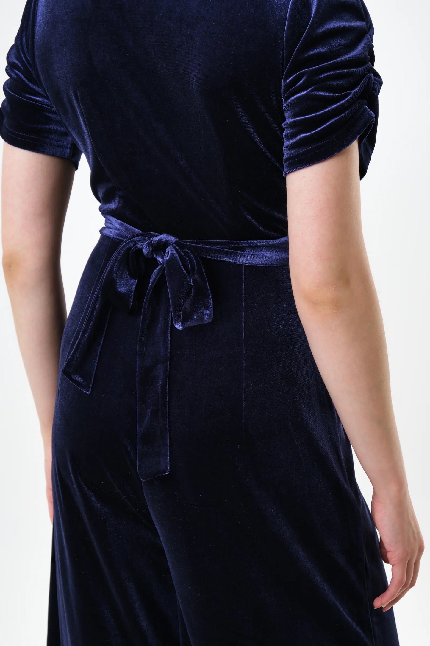 Lyes Velvet Short Sleeved Jumpsuit - Navy