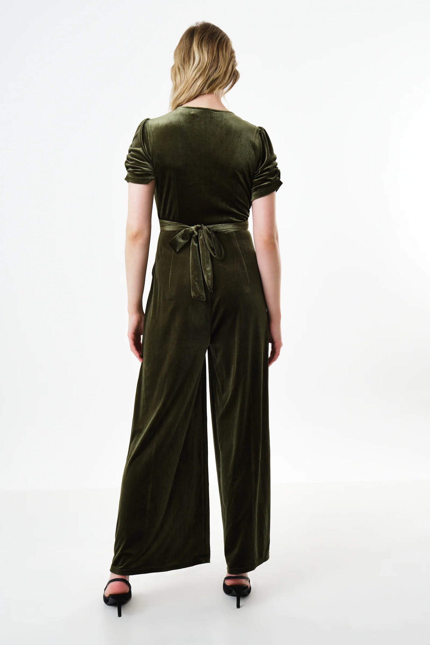 Lyes Velvet Short Sleeved Jumpsuit - Sage