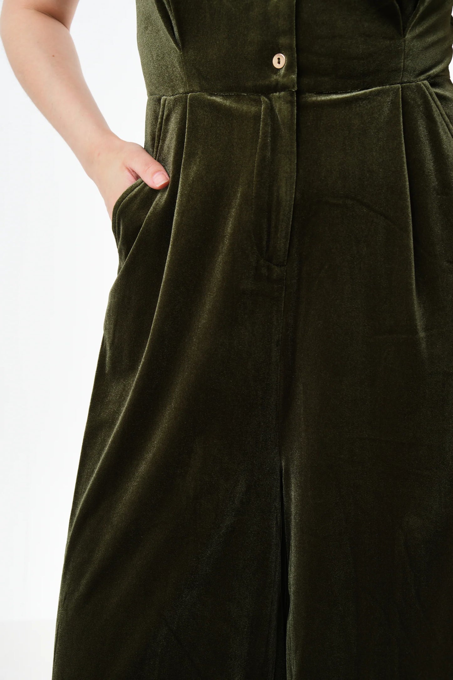 Lyes Velvet Short Sleeved Jumpsuit - Sage