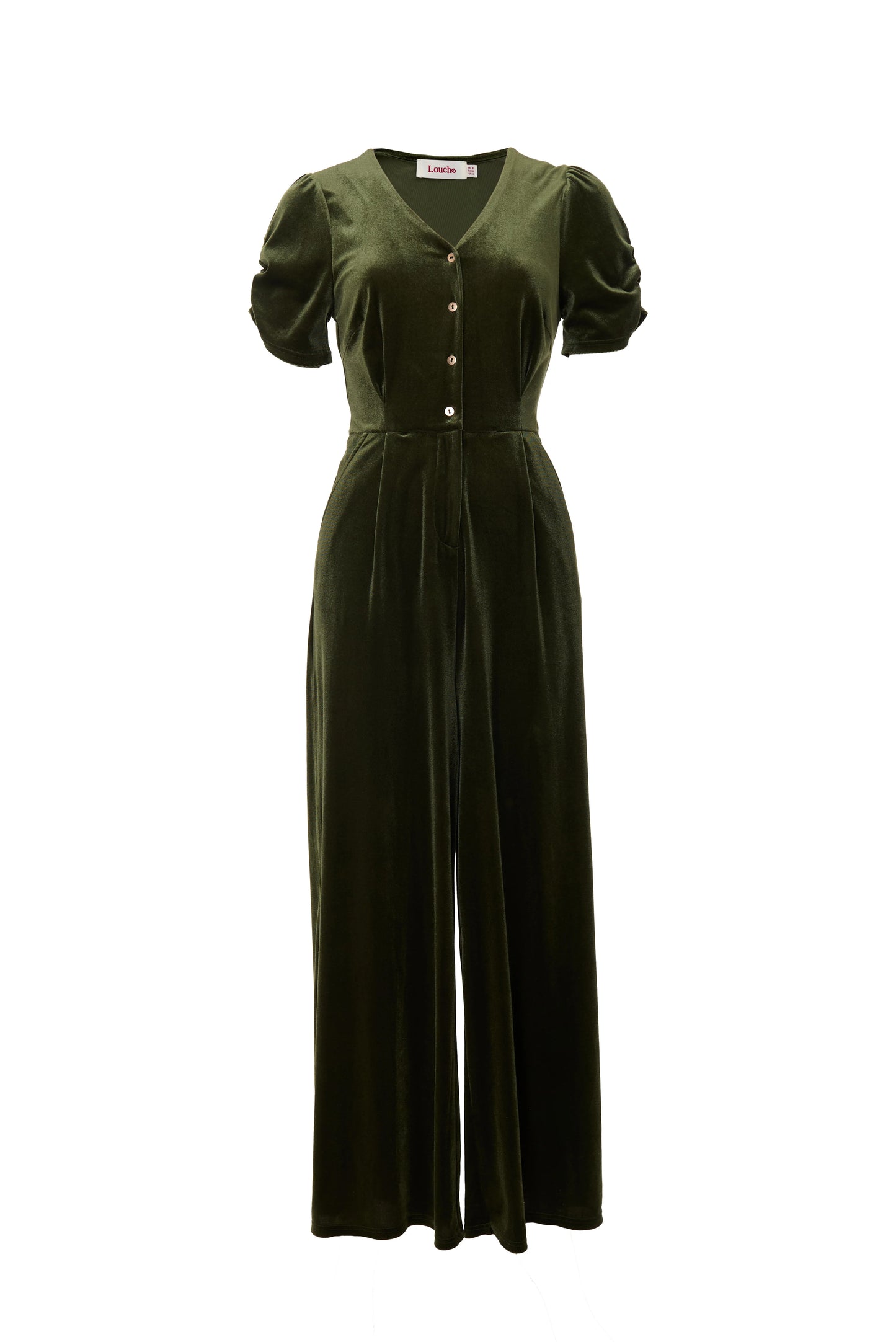 Lyes Velvet Short Sleeved Jumpsuit - Sage