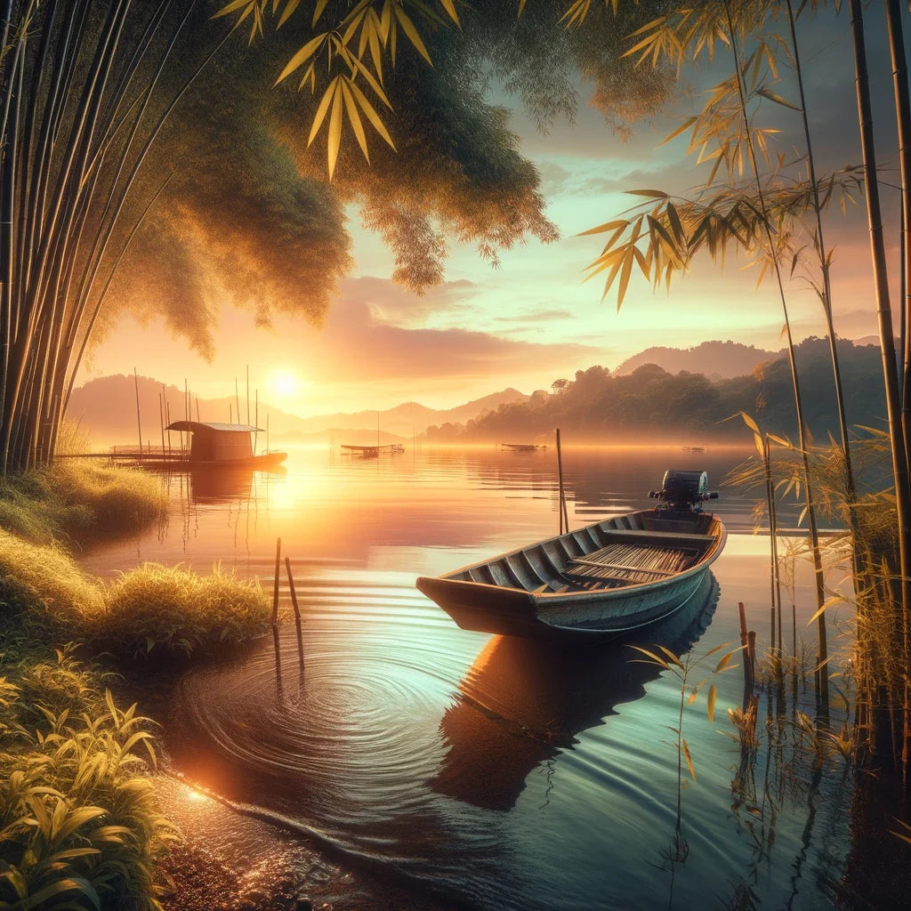 Lakeside Sunset Serenity Cotton Cushion